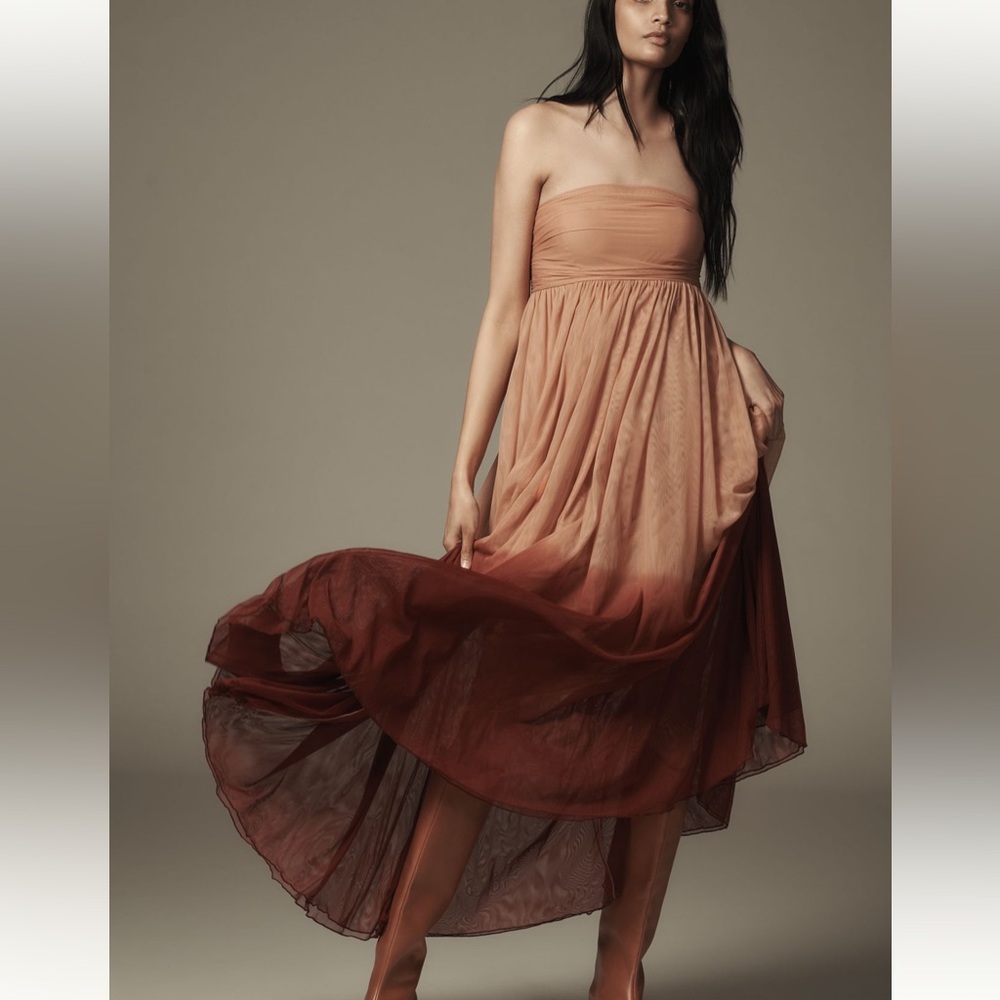 *Anthropologie Let Me Be Strapless Ombré Maxi Dress